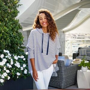 Frank & Eileen KANE Capelet Hoodie Sweatshirt Navy French Stripe Size M